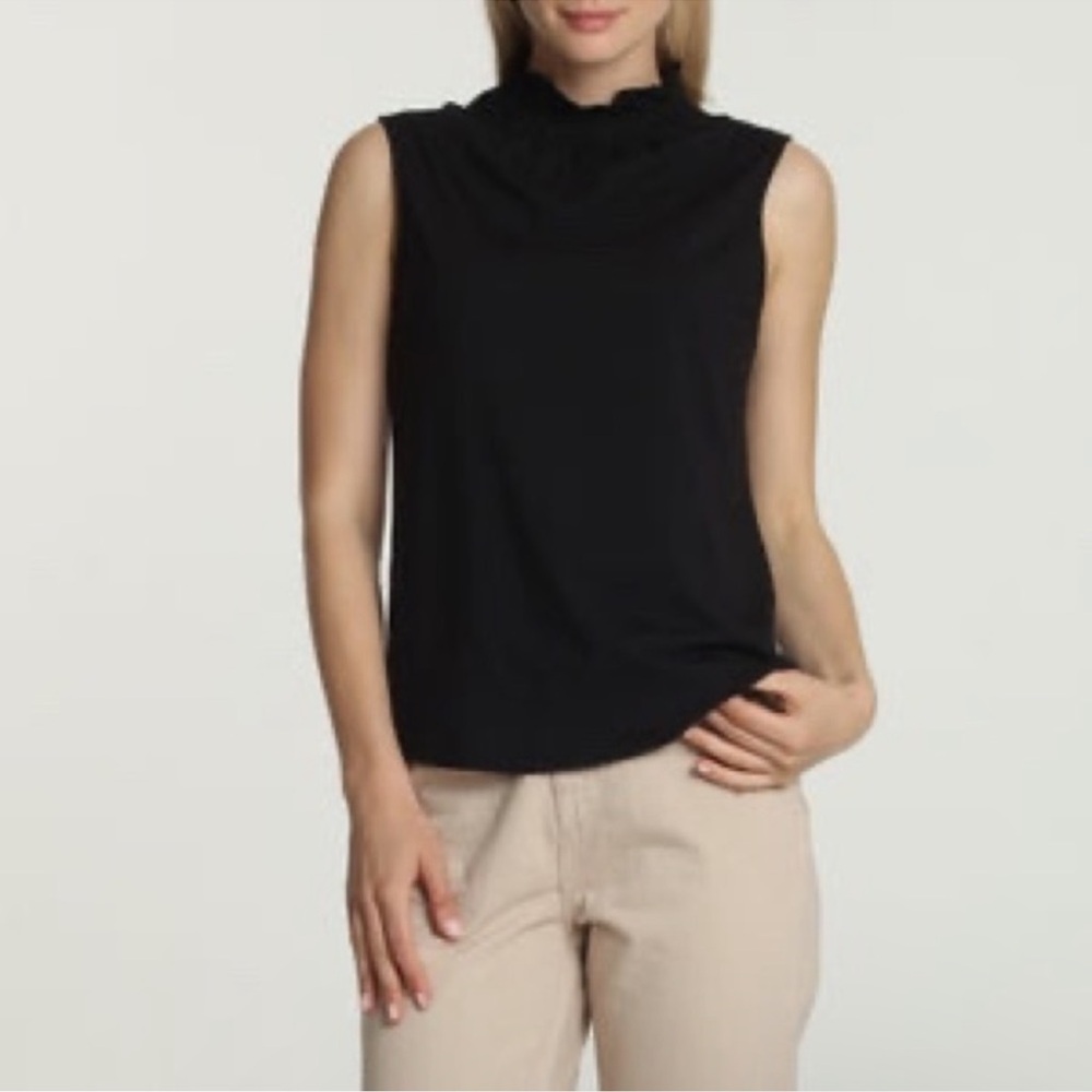 Zara Ruffle Elastic Mock Neck Sleeveless Chic Black Top Tee
Size S